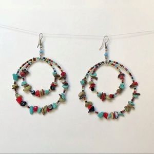 Boho beaded hoop earrings